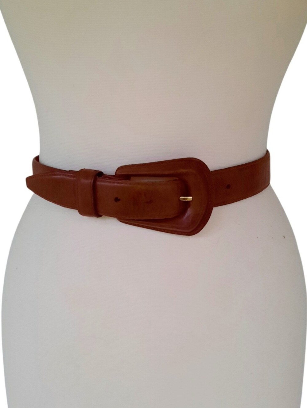 Vintage FOSSIL Classic Leather Belt w/Leather Covered Buckle Cognac Brown Sz S